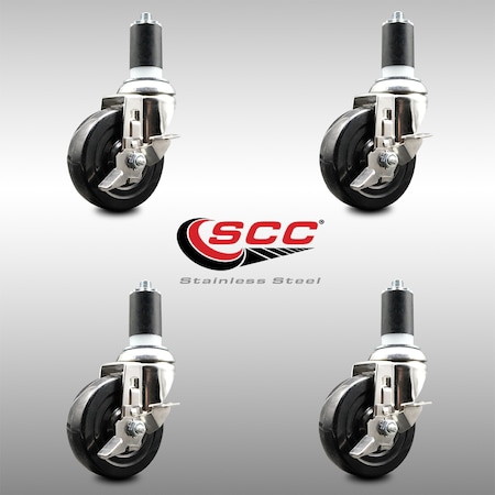 Service Caster 4 Inch 316SS Soft Rubber Swivel 1-1/2 Inch Expanding Stem Caster Set Brake SCC SCC-SS316EX20S414-SRS-TLB-112-4
